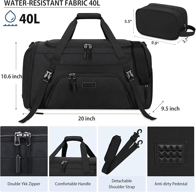 Gym Duffle Bag for Women Men 55L Waterproof Sports Bags Travel Duffel Bags with Shoe Compartment,Wet Pocket Large Weekender Overnight Bag with Toiletry Bag,Black