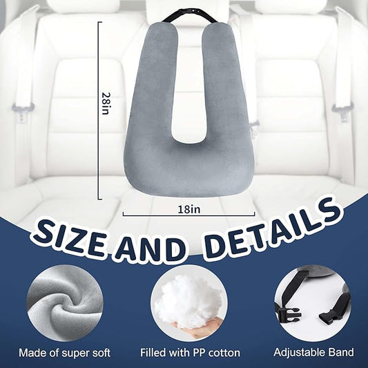 Car Pillow for Kids, Car Pillow, Travel Pillow Cushion for Car and Adults, Support Head and Neck on Road Trips, Grey