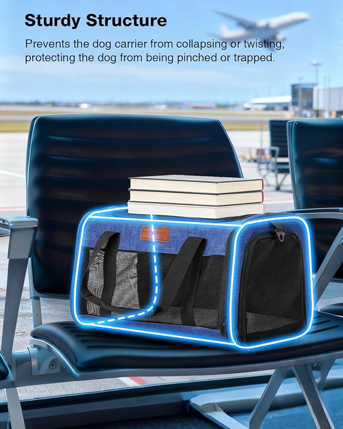 Dog Carrier Airline Approved - 17"×11"×9.5", Underseat, Under 10 lb, Top & Side Entry, Soft Sided Pet Carrier with Anti-Scratch Mesh for Small Dogs - Ideal for Travel and Vet Visit - Blue