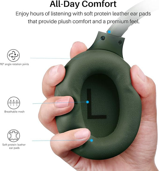 TOZO HT3 Hybrid Noise Cancelling Headphones, 90H Playtime Wireless Over Ear Bluetooth Headset, Spatial Audio AI Chat with 5 Mics, Supports Dual Connection and USB-C Input, with 32 EQ Music Modes