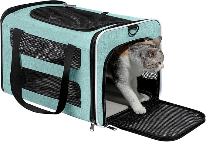 Cat Carrier Soft-Sided 18x11x11 Inch Travel Bag for Medium Cats Over 15lbs, Small Dog Carrier Crate Top Entry Breathable Mesh Puppy 12 Pounds, Pet Rabbit Carrying Cage Kennel Collapsible Teal