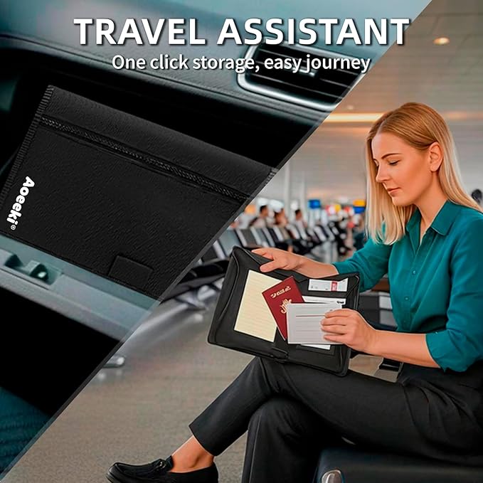 Car Glove Box Organizer, Registration Insurance Document Holder and Owners Manual Pouch with Flexible Secure Zippered Case Greeting Card for Vehicle Truck (Black)