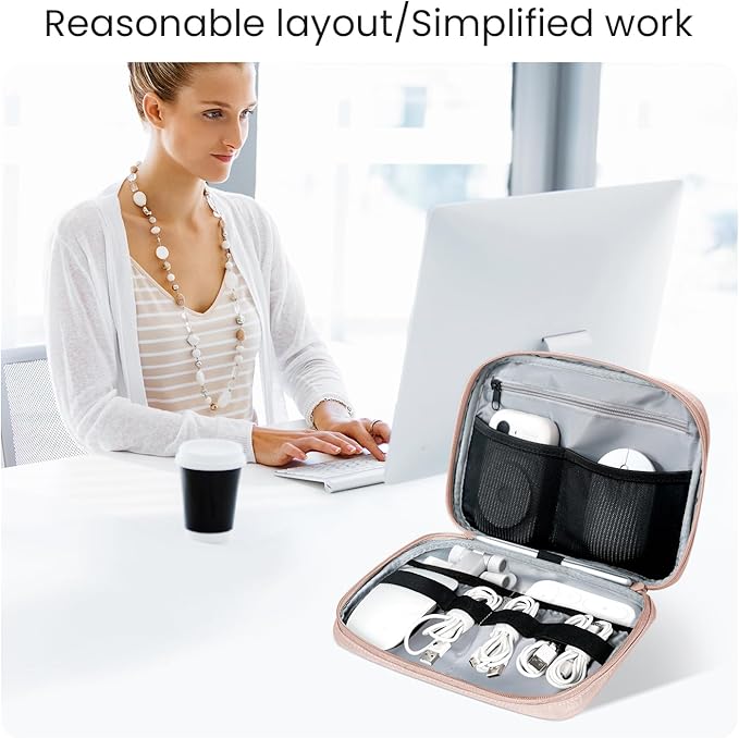 Electronics Organizer Bag, Portable Cable Organizer Case Travel Electronic Accessories Storage Case - Travel storage bag for Cables, Chargers, Phone, SD Cards - Pink