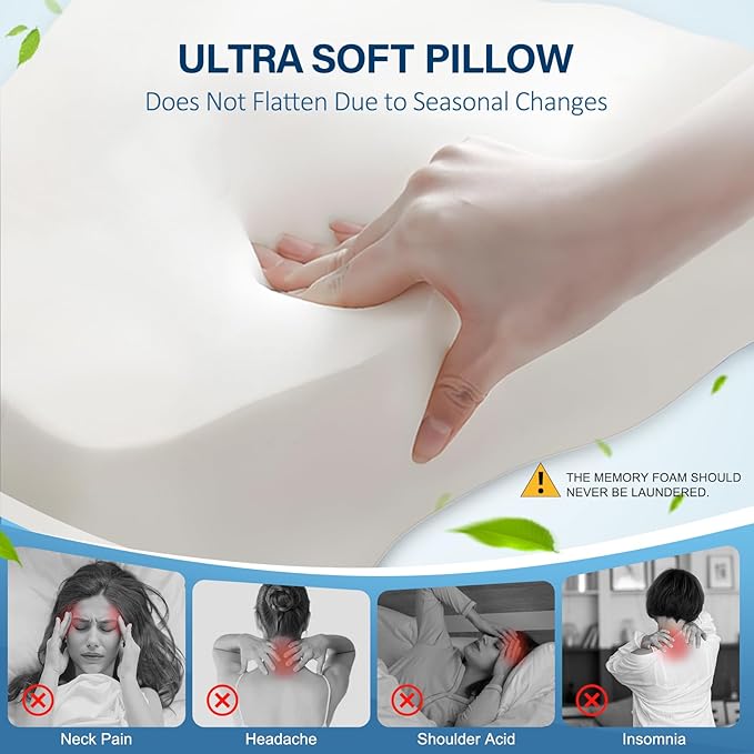 Effective Pain Relief Cervical Neck Pillow for Sleeping, Memory Foam Pillows for Neck Support, Odorless Contour Side Pillow, Ergonomic Bed Pillow for Back Stomach Sleeper (Gray)