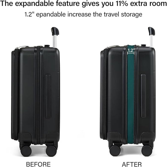 MILADA Expandable Checked Luggage 24 Inch Top Opening Travel Luggage Hard Shell Suitcases with Wheels TSA Approved Luggage Trunk Rolling Medium Checked Suitcase, Black