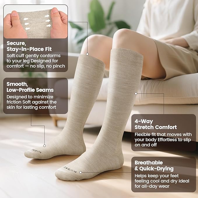 LEVSOX Merino Wool Compression Socks for Women & Men 20-30 mmHg Knee High Graduated Support Socks for Nurses Pregnancy Travel