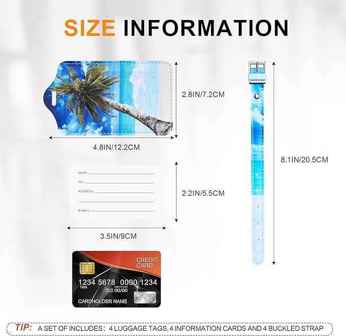 4 Pack Luggage Tag for Suitcases TSA Approved, Leather Suitcase Tags Identifiers, Cute Bag Name Travel Tags ID Labels for Women Men Cruise Airport Luggage Travel Essentials by Sodsay