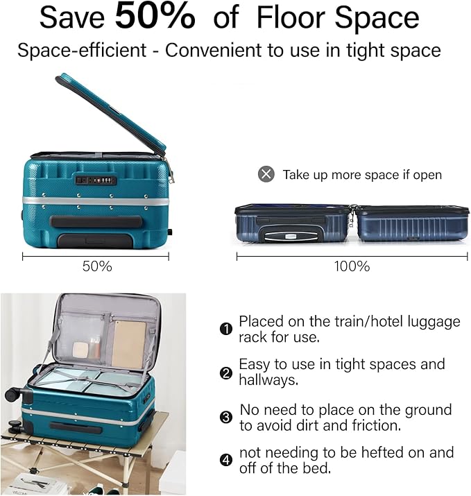 Hanke 24 Inch Checked Luggage Hard Shell Top Opening Aluminum Frame Hardside Medium Suitcase with Spinner Wheels, Durable Rolling Luggage for Men & Women Travel, Caribbean Blue