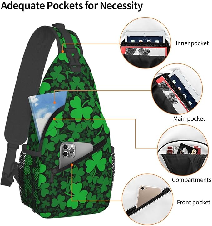 QFXUYNG St. Patrick's Day Adult Sling Bag Unisex Chest Bags Crossbody Backpack Casual Daypacks Shoulder Bag for Women Men Cycling Hiking Travel
