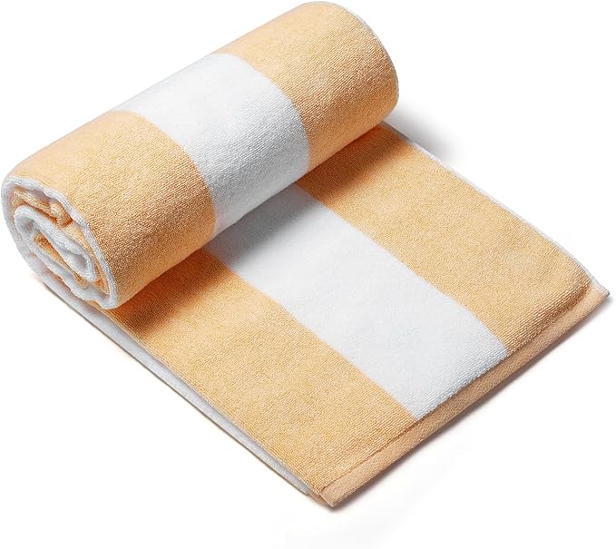 CLOWOOD Plush Oversized Beach Towel - Cotton 40 x 70 Inch Large Thick Orange Striped Cabana Pool Swimming Towel