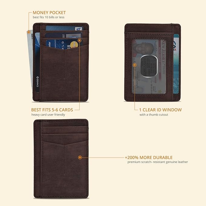 Oak Leathers Leather Slim Minimalist Wallet for Men & Women RFID Front Pocket Leather Card Holder Wallets
