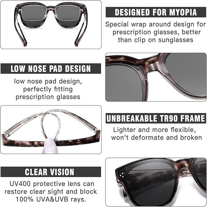 DUCO Fit Over Sunglasses for Men Women Wear Over Glasses Retro Wrap Around Polarized Sun Glasses UV400 Protection DC8981