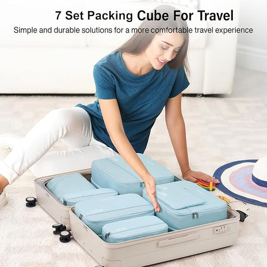 Packing Cubes for Travel, Hanke 7 Set Packing Cubes with Double Zipper,Compression Travel Bags Expandable Design,Durable Packing Organizers for Suitcase Backpack and Carry-On