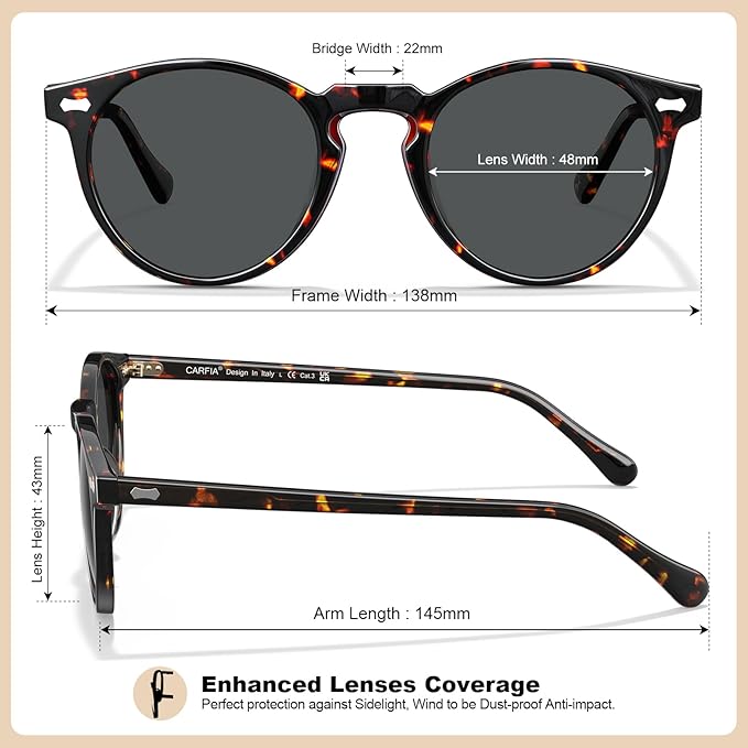 CARFIA Polarized Sunglasses for Women UV Protection Small Face Acetate Frame CA5288
