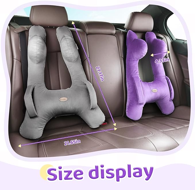 FLORICH Kids Travel Pillow, Car Sleeping Travel Pillow for Kids, Washable H-Shaped Pillow for Adults and Children to Support Head and Body for Road Trips Pillow for Car (Purple)