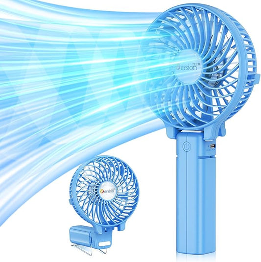 VersionTECH. Portable Handheld Fan, Powerful+Durable+4000mAh+180° Foldable, Mini Table Fans with USB Rechargeable Battery Operated Cooling Accessories for Personal Use, Travel, Office Blue