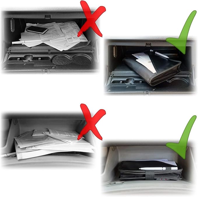 Glove Box Compartment Organizer - Car Document Holder - Owner Manual Case Pouch - Vehicle Storage Wallet for Registration & Insurance Card - Premium Auto Paperwork Holder - Log Book included - Gray