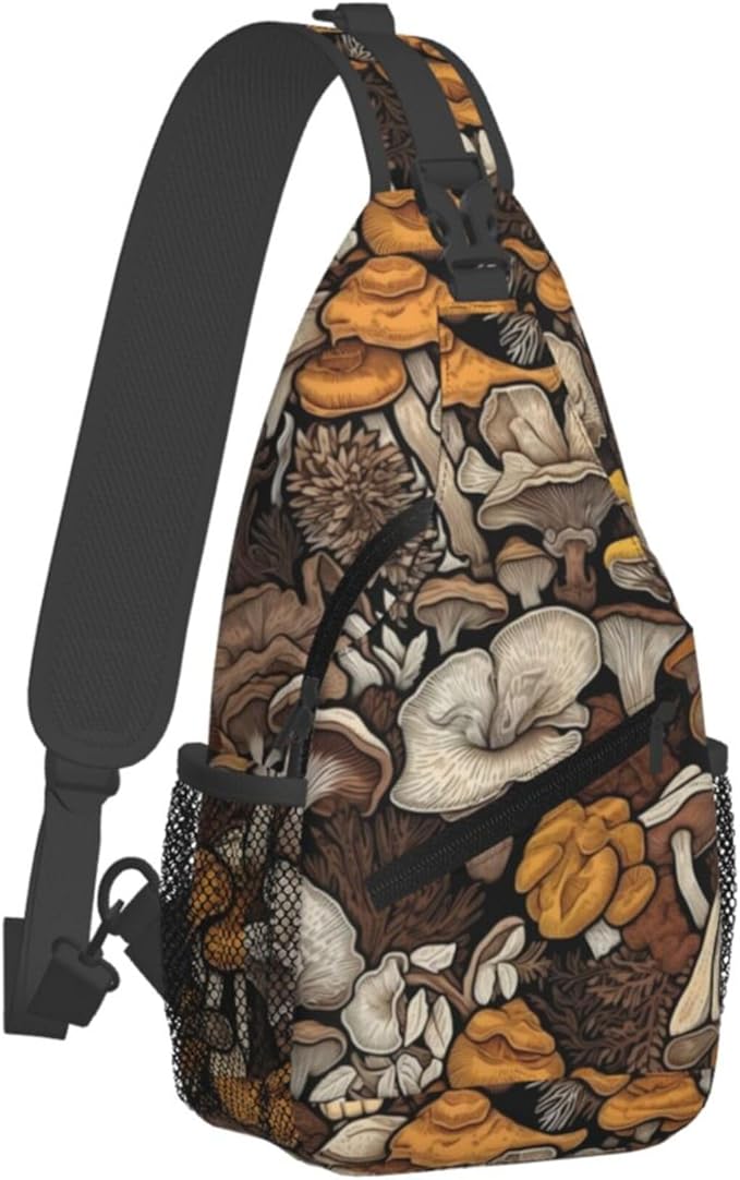 Botanical Mushroom Sling Backpack Crossbody Bag Casual Chest Bags Travel Hiking Daypack Shoulder Bag for Women Men