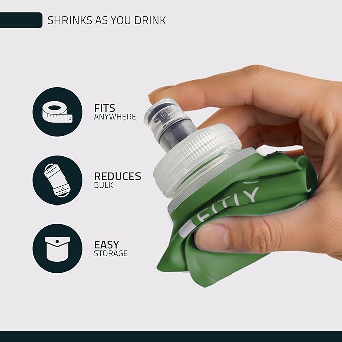 FITLY Soft Flask - Shrink As You Drink Soft Water Bottle for Hydration Pack - Folding Water Bottle Ideal for Running, Hiking, Cycling, Climbing & Rigorous Activity