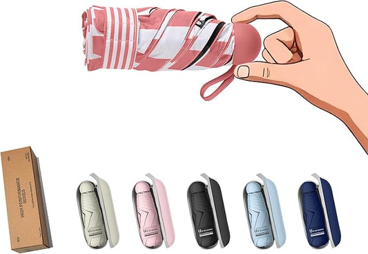 BAODINI Travel Essentials Mini Umbrella for Purse With Case Small Compact UV Sun Protection Lightweight Tiny Pocket Manual Open Close Umbrella for Women Kids and Men Fit Purse Backpack