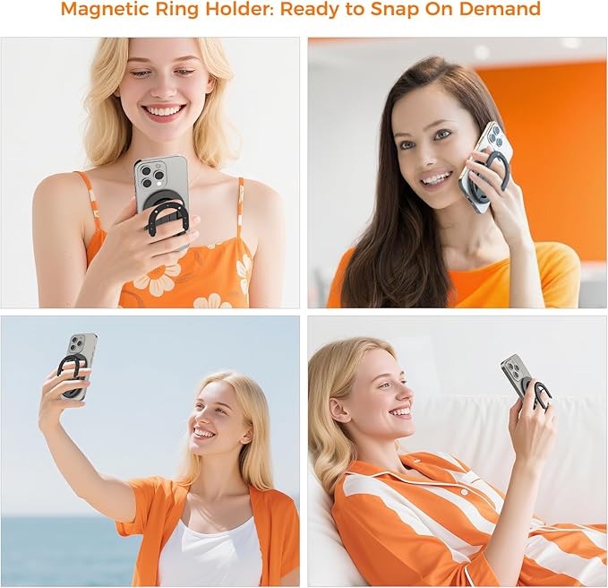 [2025 New] FUVALY Magnetic Phone Grip for MagSafe Phone Tripods 4-in-1 Desk Stand, Phone Ring Holder for iPhone 17/16/15/14 Pro&Android (Black)