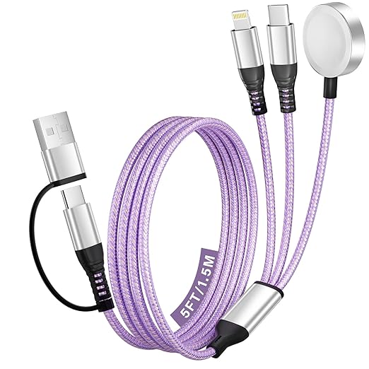 Travel Essentials, Travel Charger for iPhone 17 and Apple Watch for Multiple Devices, Charging and Data Sync, 3 in 2 USB A/USB C Multi Charger with 3 Ports Compatible for Apple Watch/iPhone 17-6, 5 FT