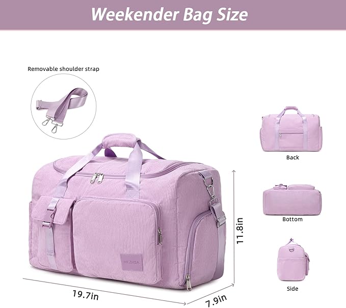 Girls Duffle Bag Woman Corduroy Travel Bag Kids Sports Duffel Bags With Shoe Compartment Wet Pocket (purple)