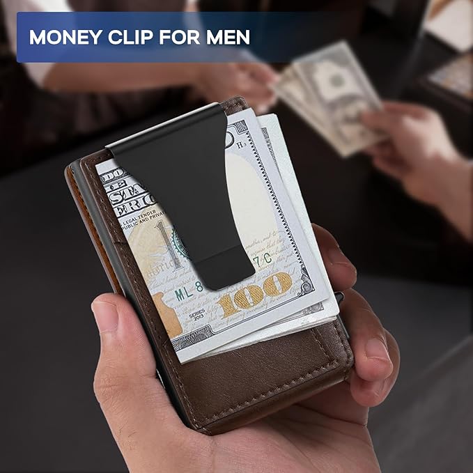 Zitahli Wallet for Men, Pop Up Metal Wallet with Money Clip & ID Window, RFID Blocking Credit Card Holder, Bifold Card Wallet Holds 8+ Cards Plus Cash Idea Gifts for Men