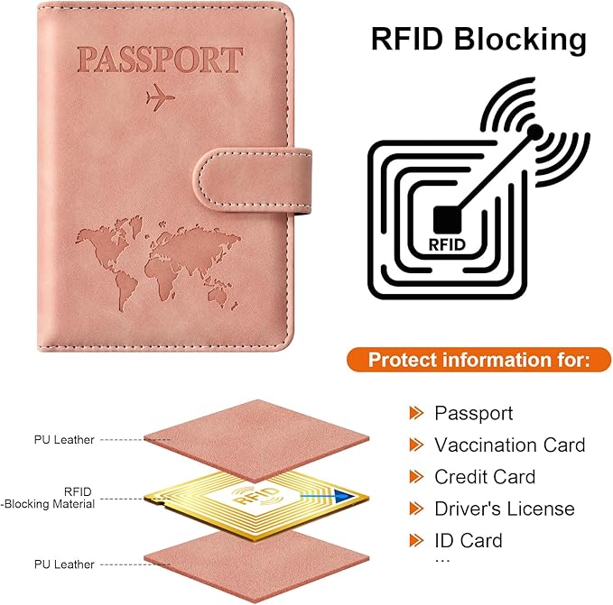 Eoehro Passport Holder for Travel Essentials, Passport Wallet Cover Case for Travel Must Haves Accessories,Passport Book Holders for Women and Men(light pink)