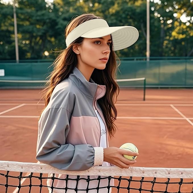 WANDER Sun Visor Hats for Women Wide Brim UV Protection Adjustable Large Golf Beach Cap Packable Travel Sport Visor