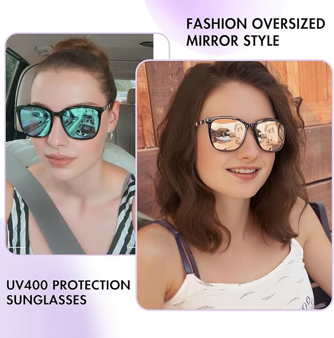 SIPHEW Oversized Square Sunglasses for Women|Lightweight Fashion Sunglasses 100% UV400 Protection|Trendy Mirrored Shade