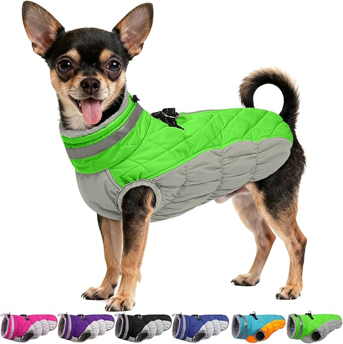 OUOBOB Warm Dog Jackets for Small Dogs, Waterproof Dog Coat with Harness Built in, Zipper Clousure, Fleece Lining for Cold Weather, Small Pet Winter Clothes for Shih Tzu, Yorkshire, Bichon - S