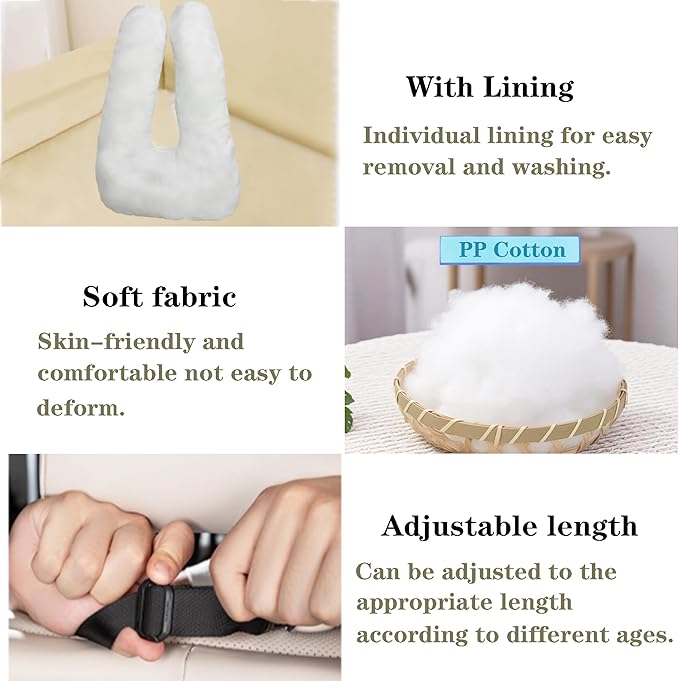 Kids Travel Pillow Car Pillow, Travel Pillow with Lining, Neck and Head Support Cushion for Kids and Adults, Perfect for Long Distance Travel, Airplanes, and Road Trips (Black)