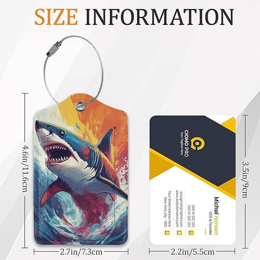 Shark Luggage Tags for Suitcase 3 Pack, Privacy Cover ID Label with Stainless Steel Loop and Address Card for Travel Bag Suitcase