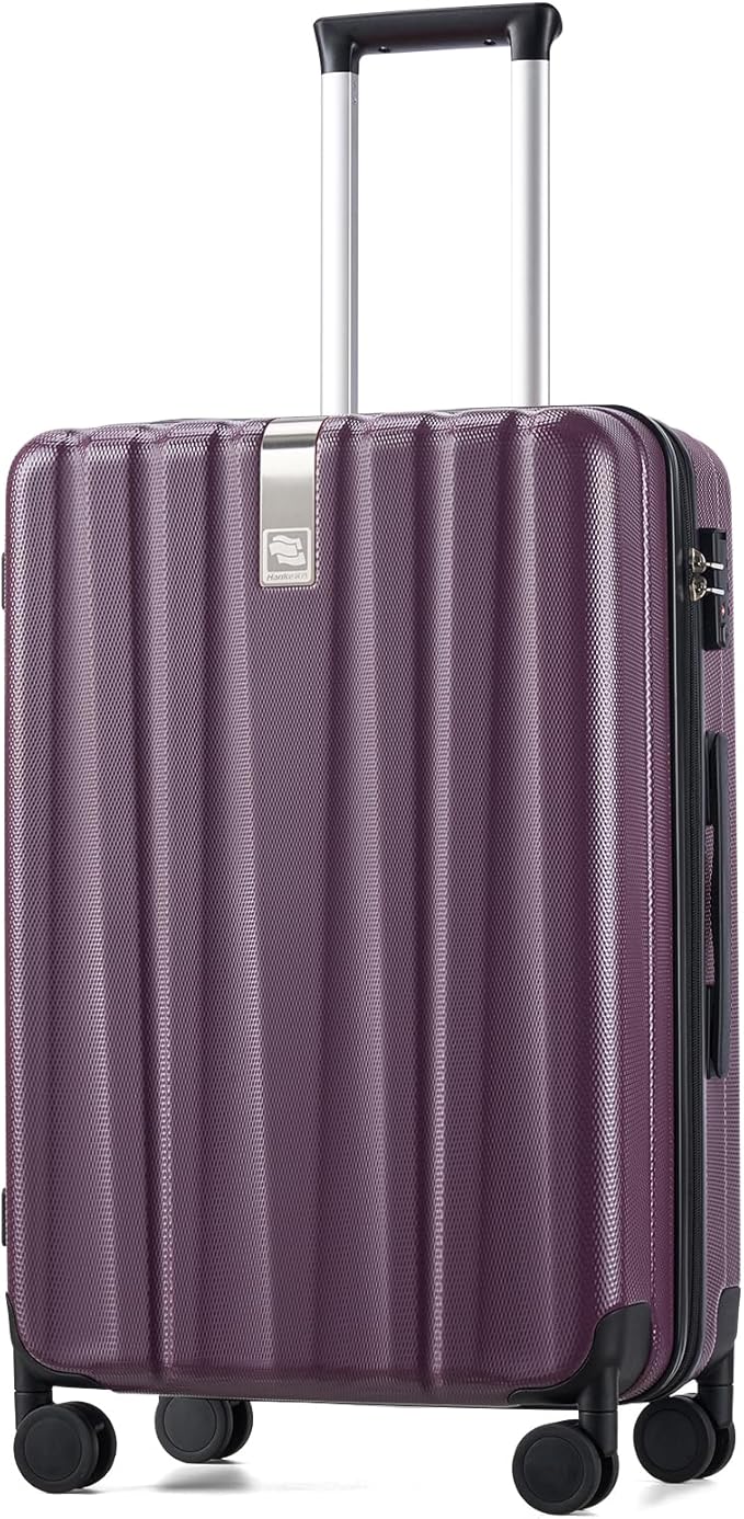 Hanke 24 Inch Luggage Suitcases With Spinner Wheels Lightweight PC Hard Shell Rolling Suitcase With Travel Lock,Checked-Medium 24-Inch（Purple）
