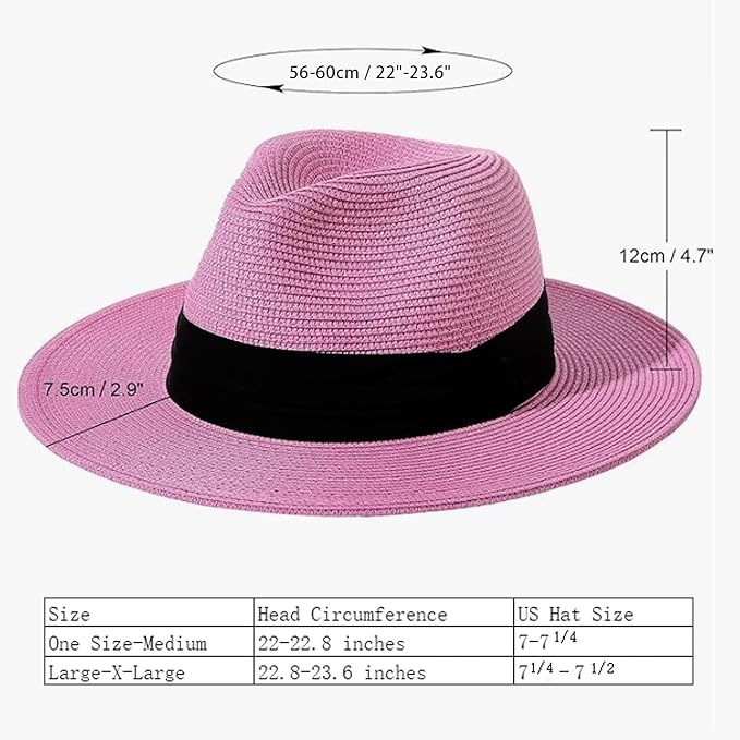 Lanzom Women Wide Brim Straw Panama Roll up Hat Fedora Beach Sun Hat UPF50+
