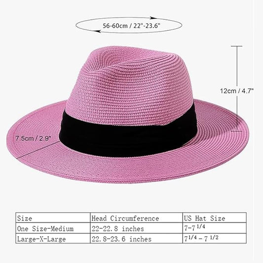 Lanzom Women Wide Brim Straw Panama Roll up Hat Fedora Beach Sun Hat UPF50+