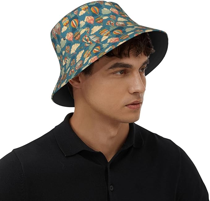 Colorful Fire Balloon, White Cloud Fisherman Hat Summer Foldable UV Protection Sun Hat