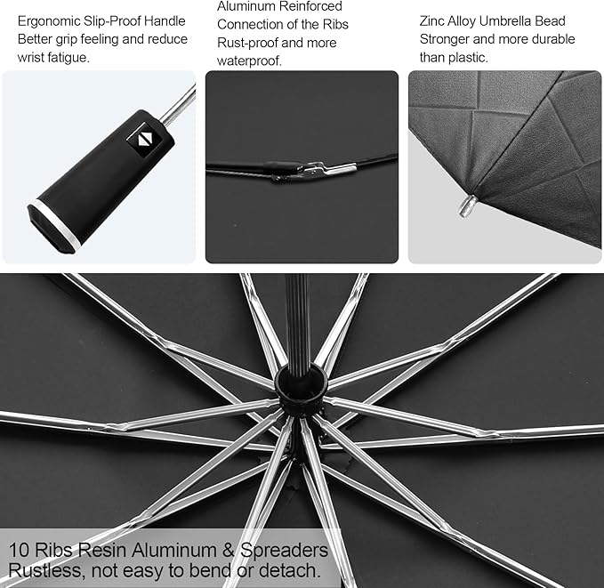 Satol 46/54/62 Inch Large Golf Umbrella, Windproof 10 Ribs Automatic Open/Close Oversize Double Canopy Vented Portable Folding Travel Umbrellas, UPF 50+ Sun & Rain Compact Umbrellas for Outdoor