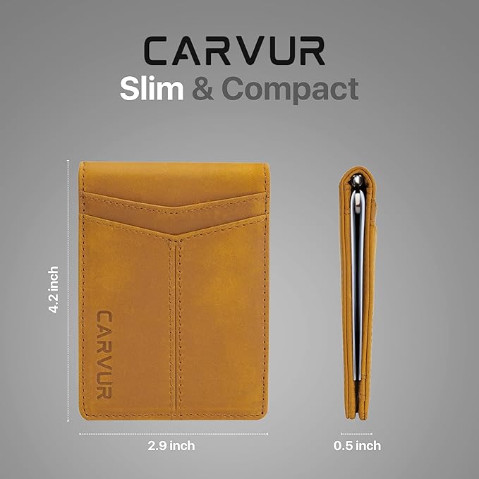 Slim Bifold RFID Blocking Full Grain Genuine Leather Front Pocket Minimalist Thin Wallet with Money Clip for Men - (SB20)