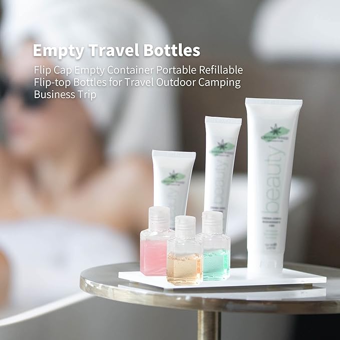 50 Pcs 1 oz Hand Sanitizer Bottles Empty Clear Travel Bottles Refillable Plastic Containers with Flip Cap for Outdoor, Camping and Trip