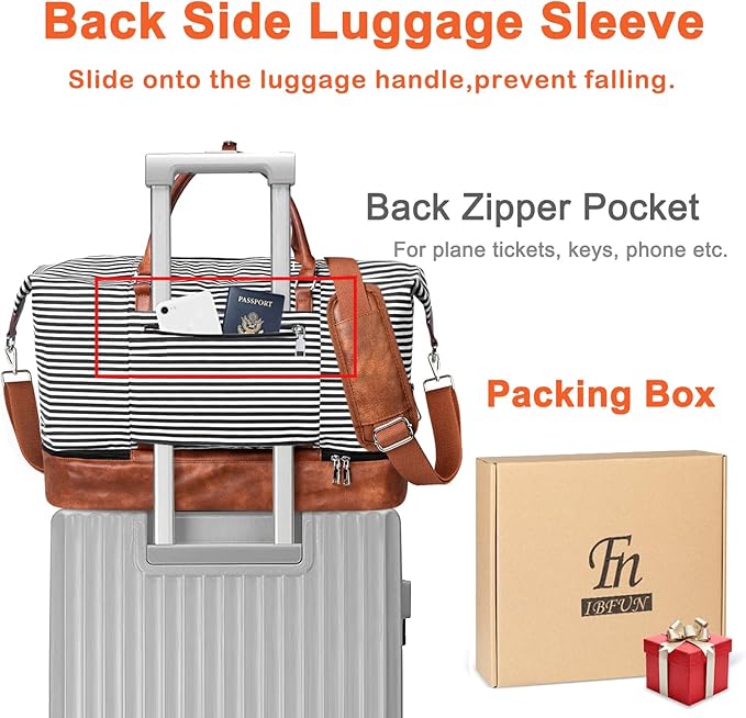 IBFUN Weekender Bags for Women, 21" Weekender Travel Bag, Travel Duffle Bag with Shoe Compartment Carry on Overnight Duffel Bag for Weekend Travel Business Trip, 3PCS