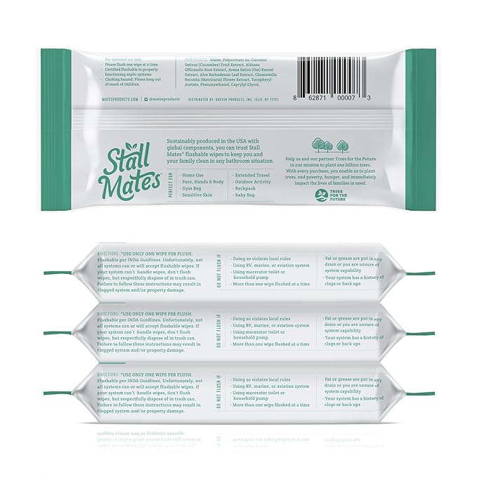 Stall Mates Wipes: Flushable Wipes | 60-Wipe Home Pack | Hypoallergenic | Unscented with Vitamin-E & Aloe | (4 Pack - 240 Total)