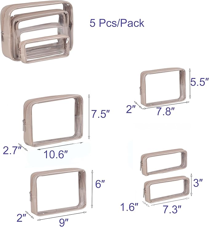 TSA Approved 5-Piece Diaper Bag Organizer Pouch Set Clear Waterproof TPU Kids Toiletry Storage Set Travel Packing Clutch Cube Bags for Baby Nursing