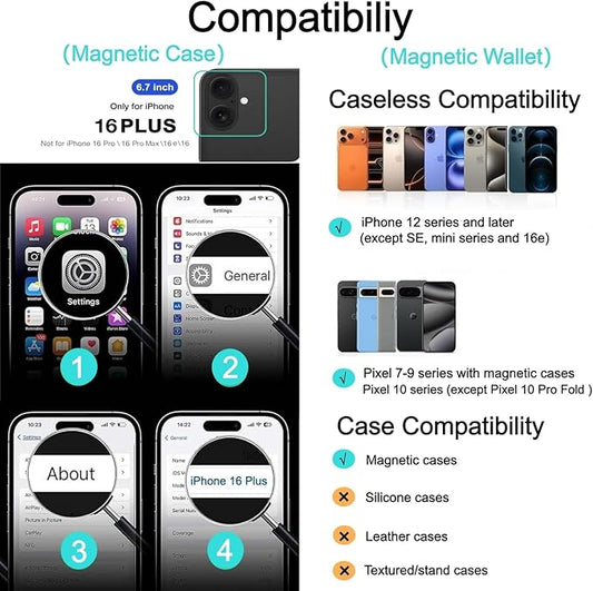 Ntwinro Magnetic for iPhone 16 Plus Case (Compatible with MagSafe) with Detachable Wallet & Card Holder for 3 Cards [RFID Blocking] Military Grade Protective Slim Phone Cover, Deep Blue
