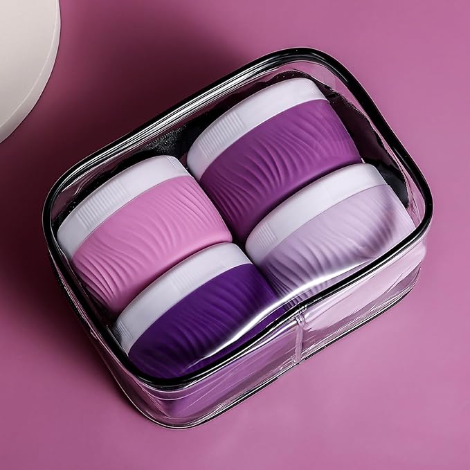 Travel Containers for Toiletries, Silicone Cream Jars BPA-Free, TSA Approved 2oz Travel Size Containers, Leak-proof Portable Size Silicone Jars with Lid for Face Hand Body Cream (4 Pack)