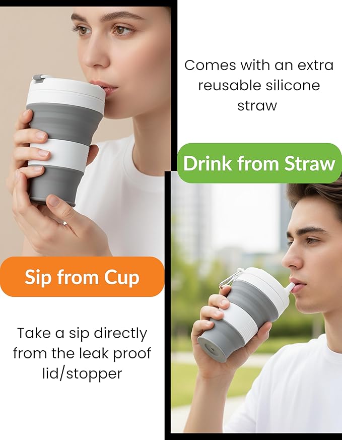 Silicone Folding Water Bottle – Collapsible, Portable, Leakproof & BPA-Free Travel Water Bottle for Hiking, Camping, Gym and Outdoor Adventures