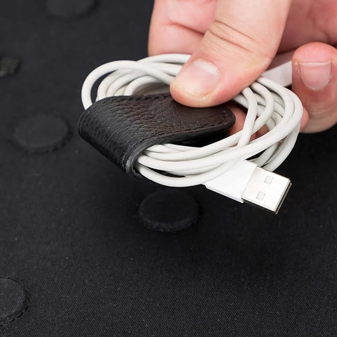 Medicine Handmade Leather Cable Organizer Bag – Full-Grain Leather Travel Tech Case for Cords, Chargers & Accessories – Zippered Storage for Men & Women (Black)