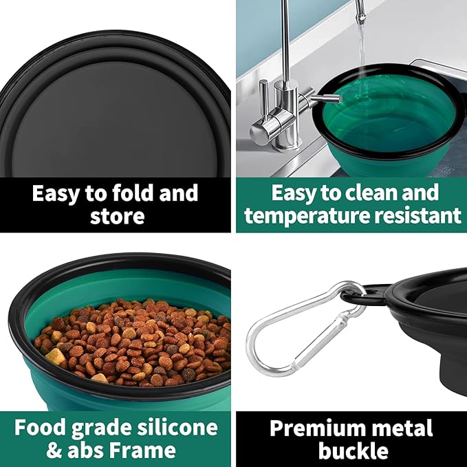 Collapsible Dog Bowls-2 Pack Large Size for Large/Medium Dogs, Pet Travel Water Bowl, Dogs Cat Portable Water Bowl, Dog Pet Feeding Watering Dish Outdoor Hiking Parking Traveling with 2 Carabiners