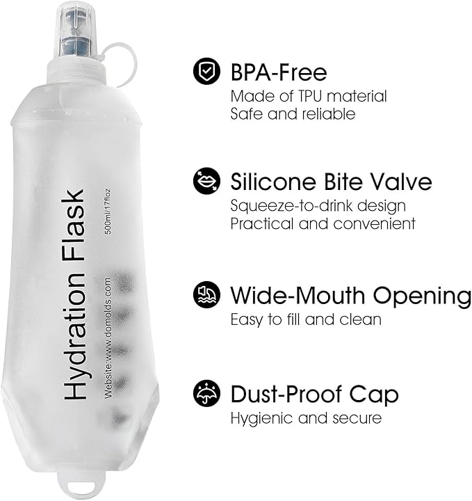 GYGYL Soft Flask, TPU Collapsible Soft Water Bottle for Hydration Pack, Running Vest, Leak-Proof Folding Water Bottle for Hiking Cycling Climbing Jogging-150ml White, 2pcs